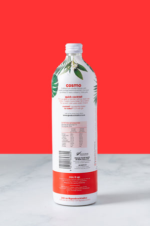 Back of bottle of Cosmo mixer